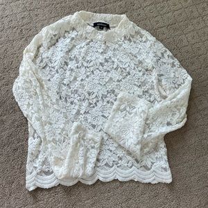 Lace, see-through, sexy, long-sleeve crop top